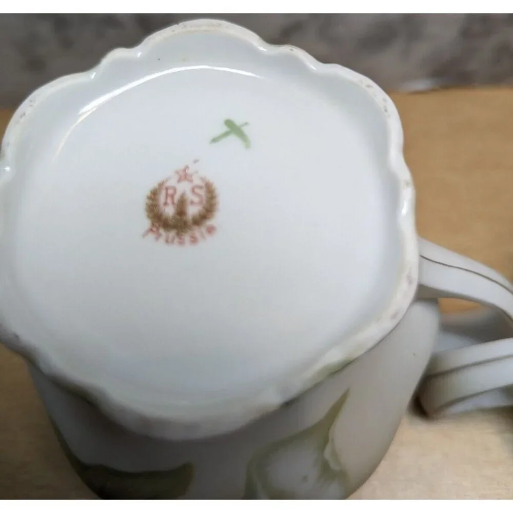 Antique RS Germany/Prussia Sugar Bowl Creamer 6 cups & 6‎ saucers Calla Lily